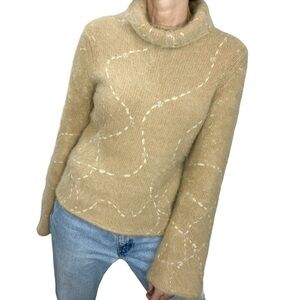 Nougat London tan Angora blend fuzzy sequin cowl neck flare sleeve sweater 3